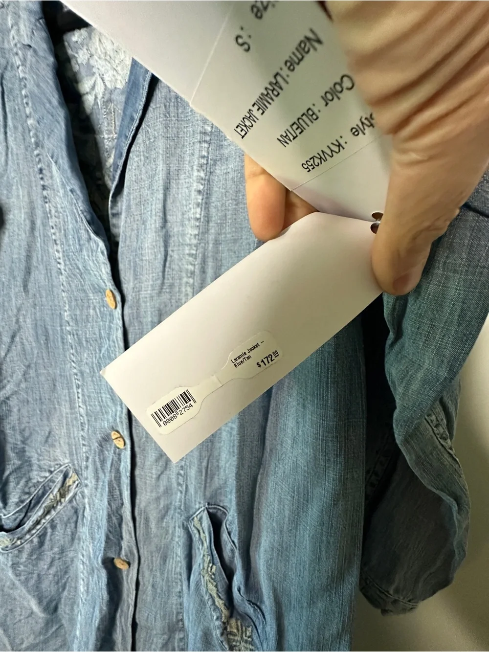Light Wash Denim Button-Front Duster Laramie jacket Coat - Picture 4 of 6